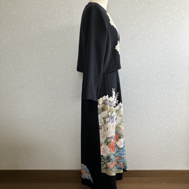 No.191留袖ドレスノースリーブワンピースとボレロ11号M〜L着物リメイク