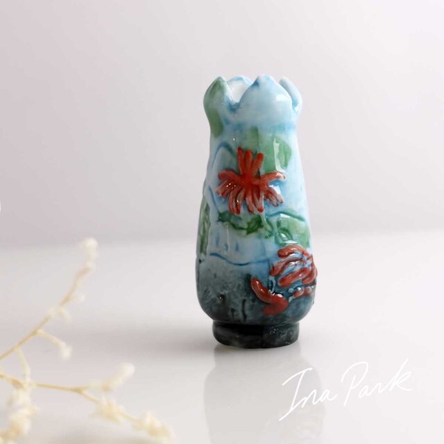 エミール　ガレ風　花瓶　被せガラス　蜥蜴紋　　 高さ30ｃｍ 花紋ガラス花瓶のフェーブ エミール・ガレの傑作 フランス製 | iichi