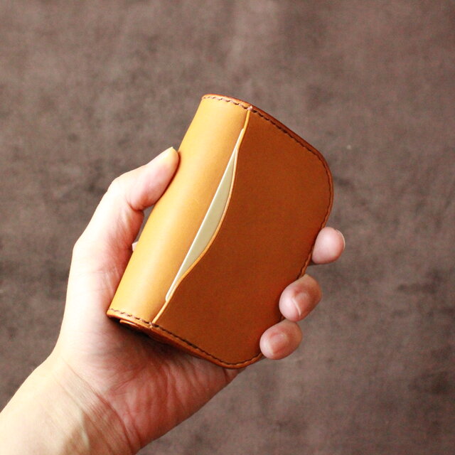 3層構造ミニウォレット 牛ヌメ革キャメル色 | iichi 日々の暮らしを