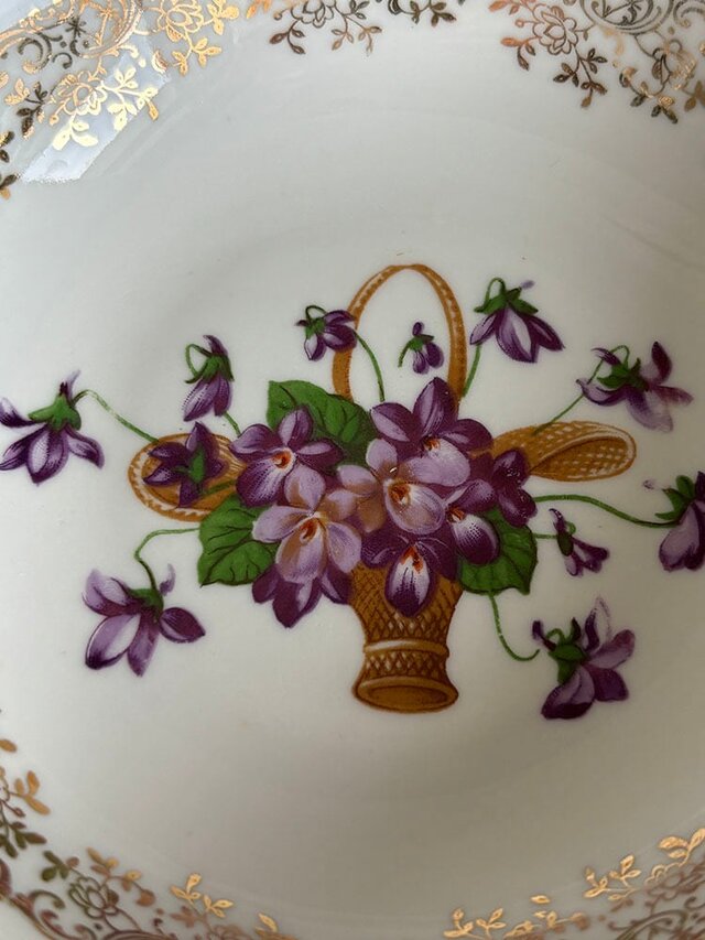 小皿 すみれブーケのプレート 花籠 フランス雑貨 アクセサリートレー