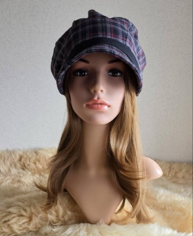 グレー系×ピンクチェック☆約60㎝☆みんなに見せたい☆渦巻くback