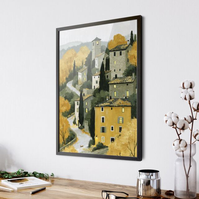 秋の町【 黄金色の秋の村 タイプA 】 フランス 風景画 ノスタルジック