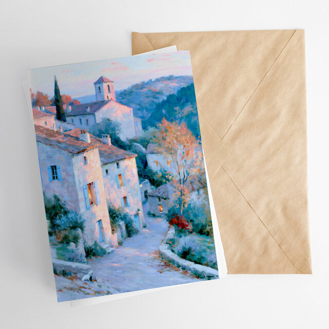 秋の町【 フランスの村の初秋の夕暮れ タイプA 】 風景画