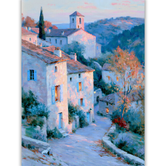 秋の町【 フランスの村の初秋の夕暮れ タイプA 】 風景画