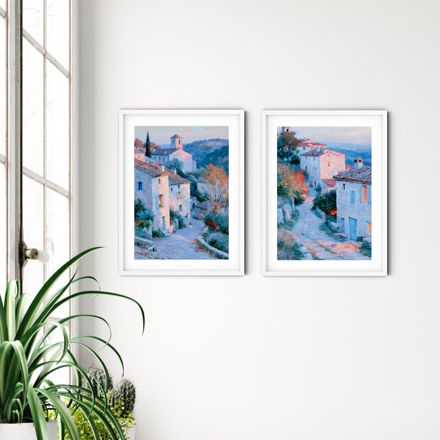 秋の町【 フランスの村の初秋の夕暮れ タイプB 】 風景画