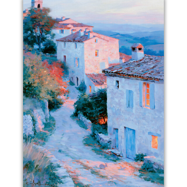 秋の町【 フランスの村の初秋の夕暮れ タイプB 】 風景画