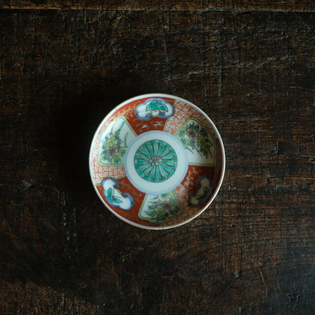 赤と浅葱色◇花と蝶。伊万里 花鳥文錦手金彩小皿 骨董/antiques 器 古