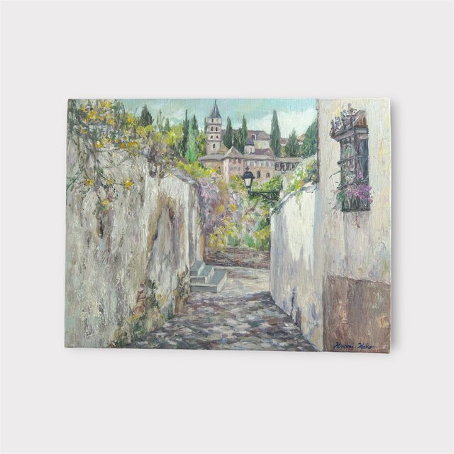 アルバイシンの路地から（油絵6号、スペイン、グラナダ、原画、春