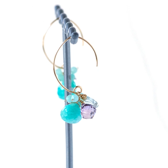 天然石☆夏☆ターコイズ×アクアマリンのピアス14kgf 天然石☆夏