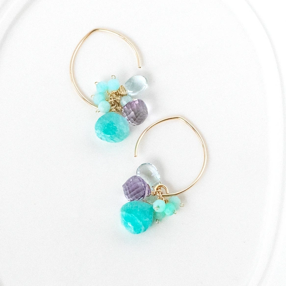 天然石☆夏☆ターコイズ×アクアマリンのピアス14kgf 天然石☆夏