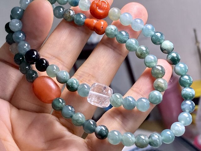 BR7-117 一点物 氷種 グアテマラ産 本翡翠 A貨 白水晶 瑪瑙 瓢箪