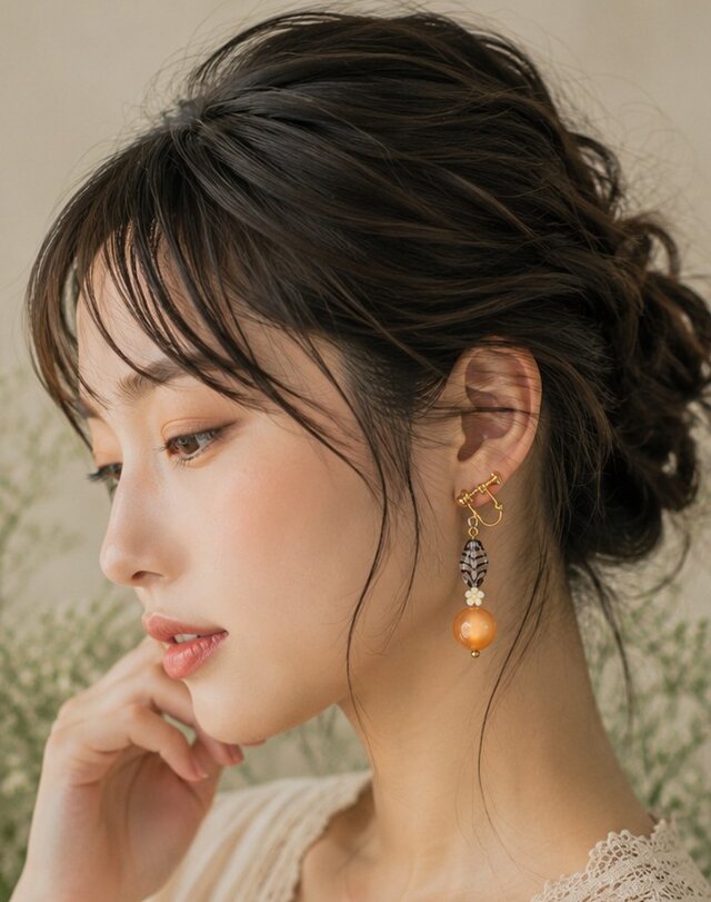 イヤリング・ノンホールピアス No.749 オレンジ＊ヴィンテージ＊イヤリング＊no.749 | iichi 日々の暮らしを