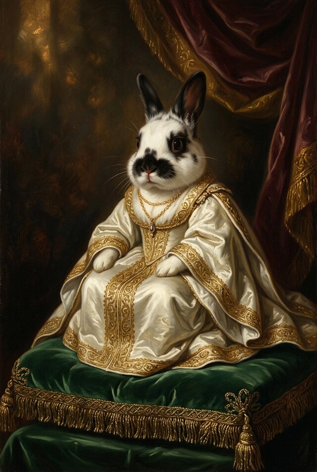 うさぎ（ヒマラヤン）のルネサンス風肖像画 油絵風アートA3額装