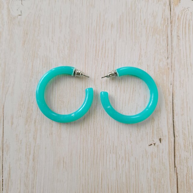 mint blue white marble plastic hoop ヴィンテージピアス | iichi