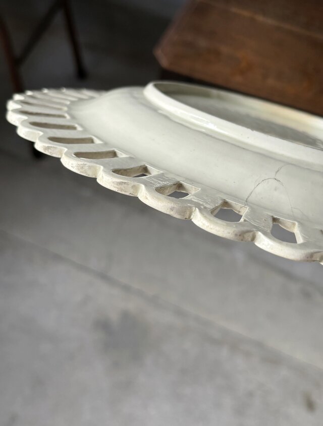 イギリス陶器 クリームウェア パニエ皿 平皿 φ27cm アンティーク