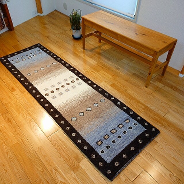ハンドメイド 夏はさらさら 新商品 ゆるギャッベ ラグ 200x62㎝ 天然