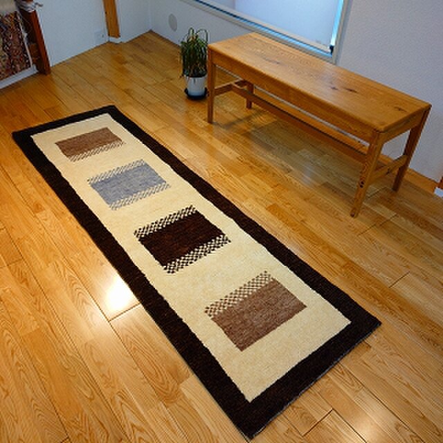 ギャッベ　天然ウール　マット ハンドメイド 夏はさらさら 新商品 ゆるギャッベ ラグ 202x61㎝ 天然
