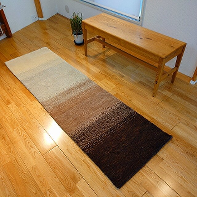 ハンドメイド 夏はさらさら 新商品 ゆるギャッベ ラグ 203x60㎝ 天然