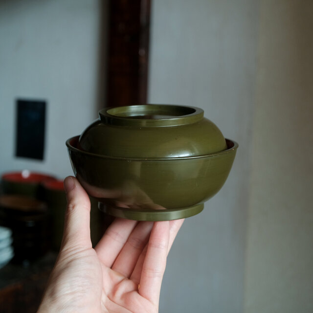緑で素敵◇時代物 漆芸蓋付椀 古漆器 古民家 骨董・antiques 明治