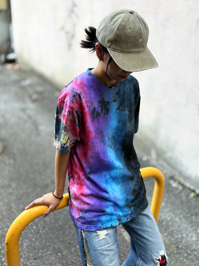タイダイ Tシャツ Lサイズ ブラック×カラフル COLORFREEYTHM Tie-Dye T