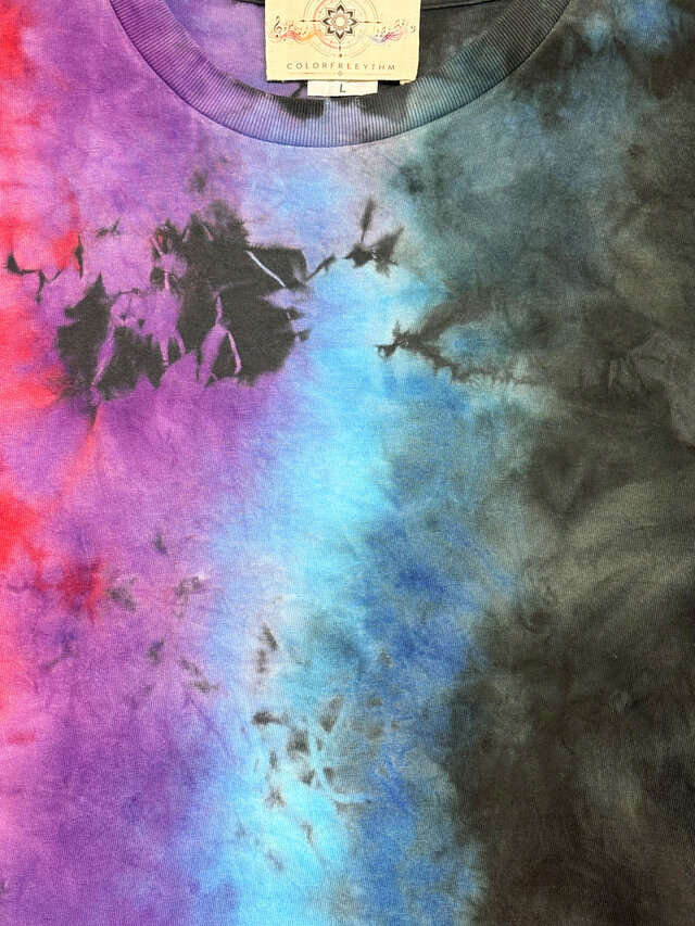 タイダイ Tシャツ Lサイズ ブラック×カラフル COLORFREEYTHM Tie-Dye T