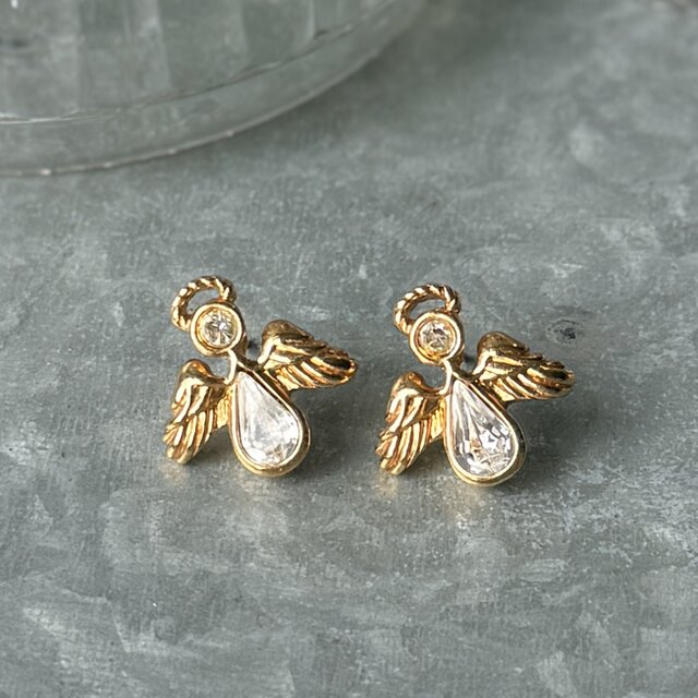 PA525-【 AVON 】エイボン・ヴィンテージピアス 1996 Gold Angel Clear