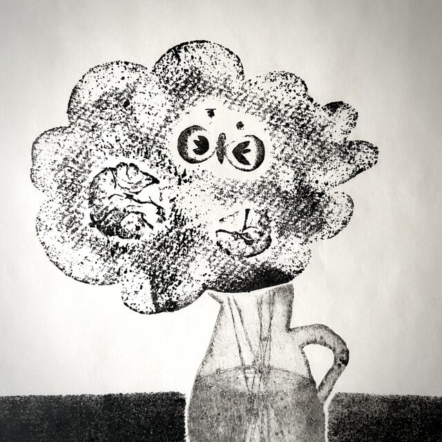 版画 【一点もの】ドライポイント&コラグラフ『ひみつの花束。b