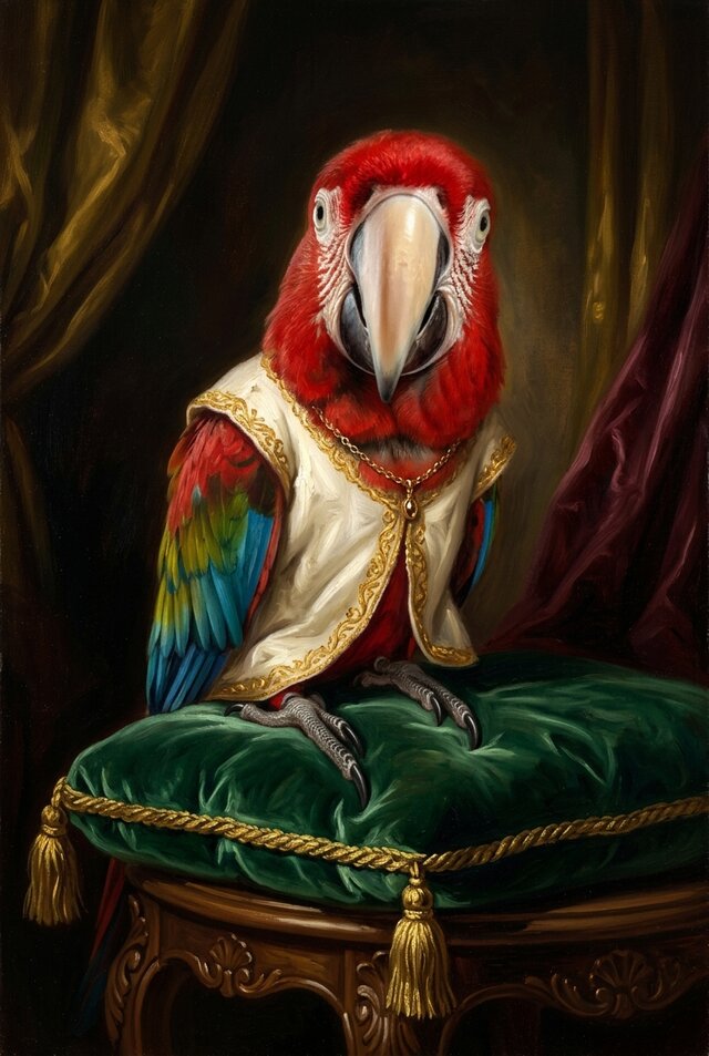 インコ（コンゴウインコ）のルネサンス風肖像画 A4額装インテリア