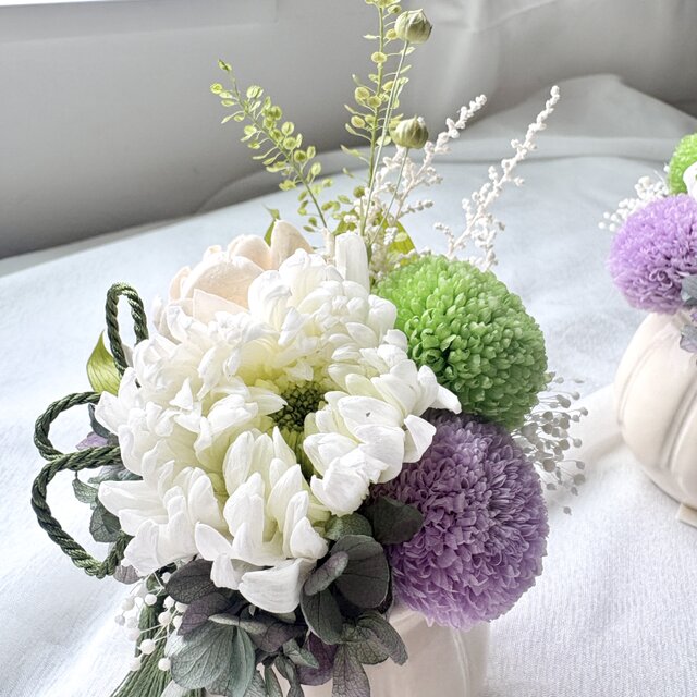 お手入れ不要なプリザーブドフラワー仏花アレンジ（一対セット）/お盆