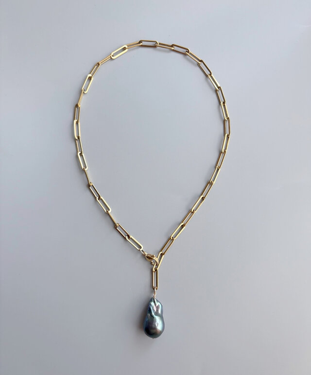 【美品】大粒オイスターバロックパールネックレス 大粒ブラックオイスターバロックパール真珠ネックレス金具ご変更可