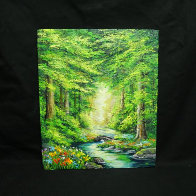 油彩画・一点物】碧翠の楽園 〜光あふれる秘密の森〜（F8号 キャンバス