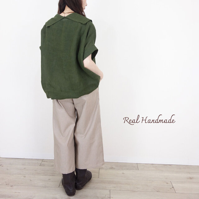 予約販売] リネンバンブーワッシャー カーキ カシュクールドロスト