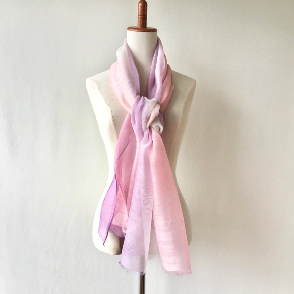 さらウール＊WOOLSILK＊長春色×京紫色＊手染ウールシルクストール