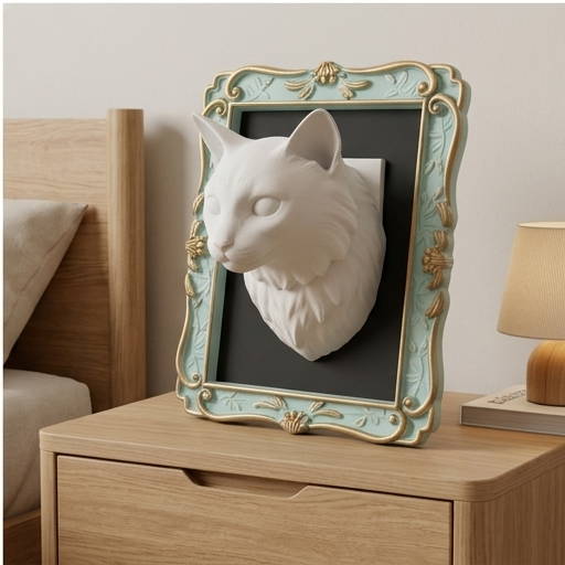 猫（バリニーズ）の壁掛けレリーフ 3Dプリント 白PLA インテリア