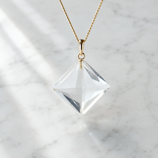23mm 大粒 クォーツ/白水晶 天然石ネックレス - 3Dダイヤ M | iichi