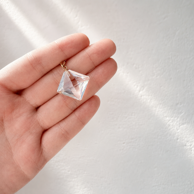 23mm 大粒 クォーツ/白水晶 天然石ネックレス - 3Dダイヤ M | iichi