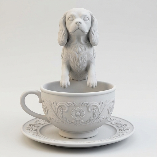 犬（キャバリア）のアクセサリートレイ 小物入れ マットホワイト