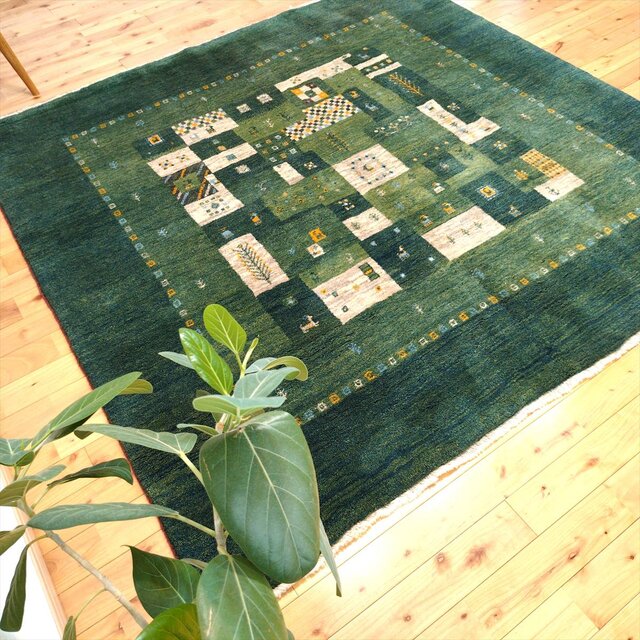 9/末迄iichi限定目玉品30%OFF】ペルシャ ギャッベ 正方形ラグ 198x193