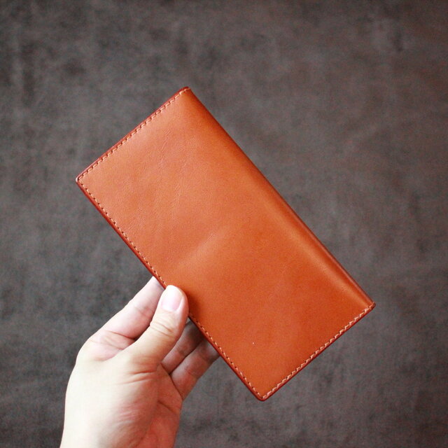 受注製作】純札入れ長財布 小銭入れ無し長財布 牛ヌメ革キャメル色