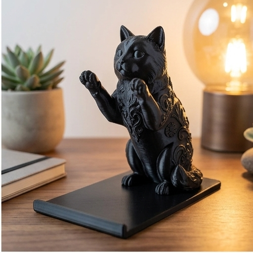 猫（バーマン）のスマホスタンド 卓上 シルクブラック | iichi 日々の