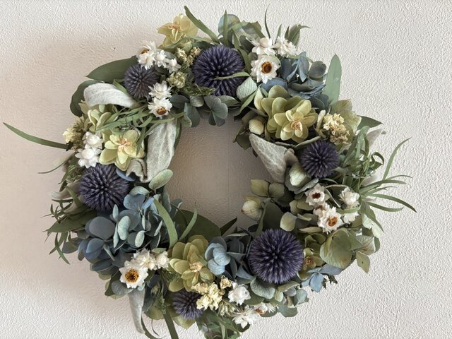 秋色紫陽花とユーカリのナチュラルリース | iichi 日々の暮らしを