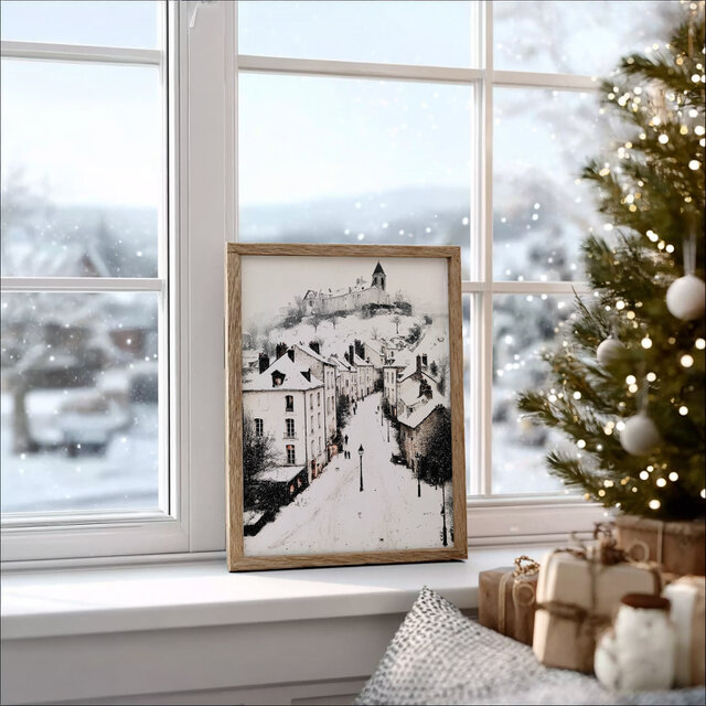 雪降る町【 ノスタルジックな白壁の家 タイプB 】 冬景色 クリスマス