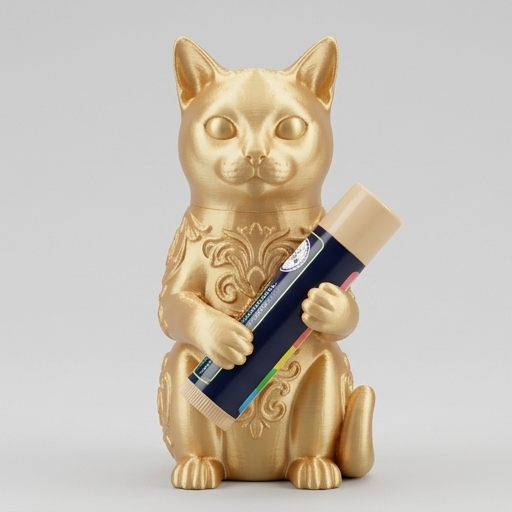 猫（シャルトリュー）の3Dプリント リップケース シルクゴールド