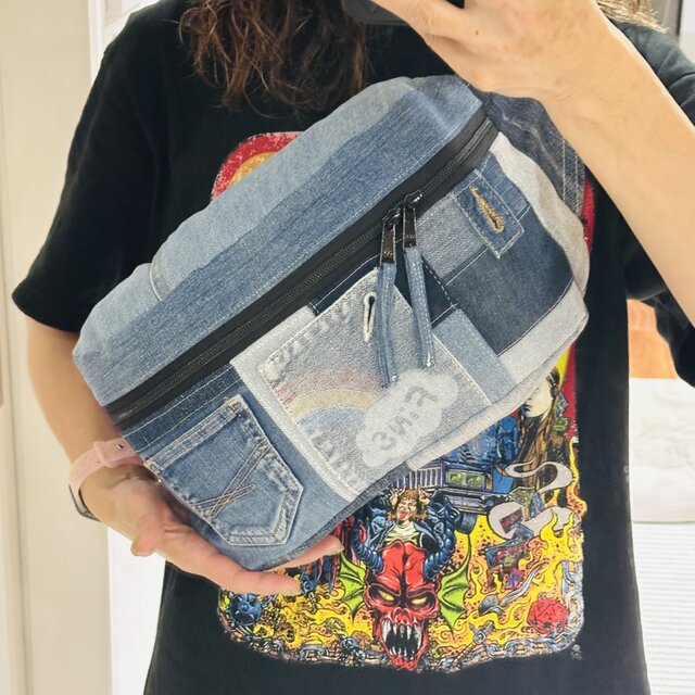 男女兼用☆ボディバッグ☆デニムリメイク☆トートバッグ マザーズ