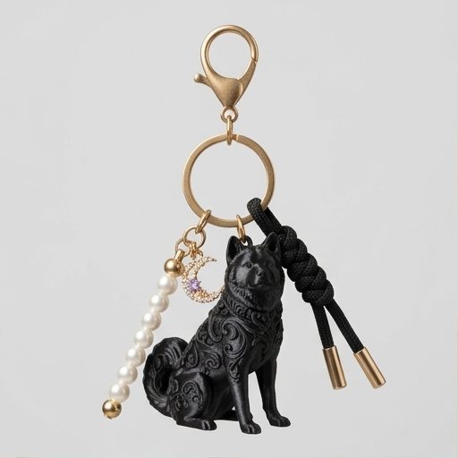犬（秋田犬）のキーホルダー ミニチュア シルクブラック | iichi 日々
