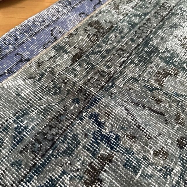 65×106 パッチワーク 空色ブルー×ラムネ色 トルコヴィンテージラグ