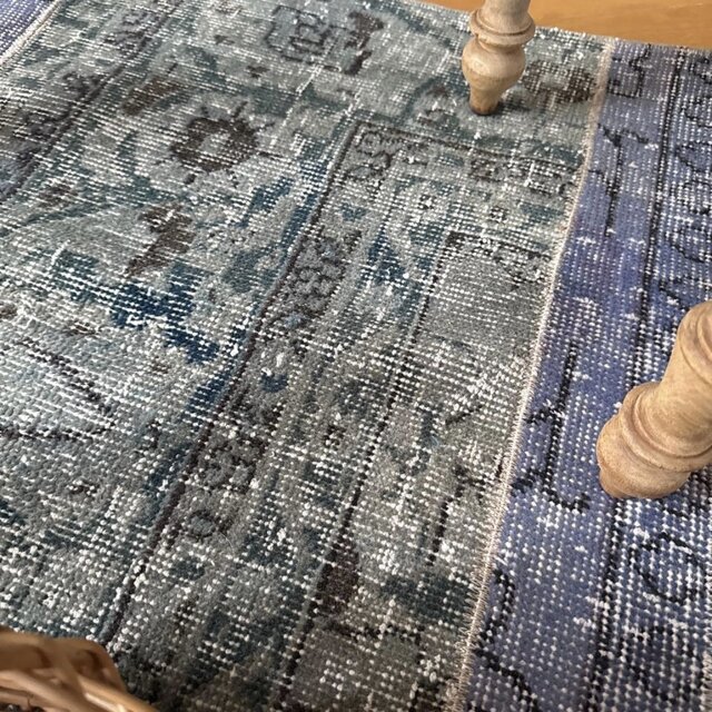 65×106 パッチワーク 空色ブルー×ラムネ色 トルコヴィンテージラグ