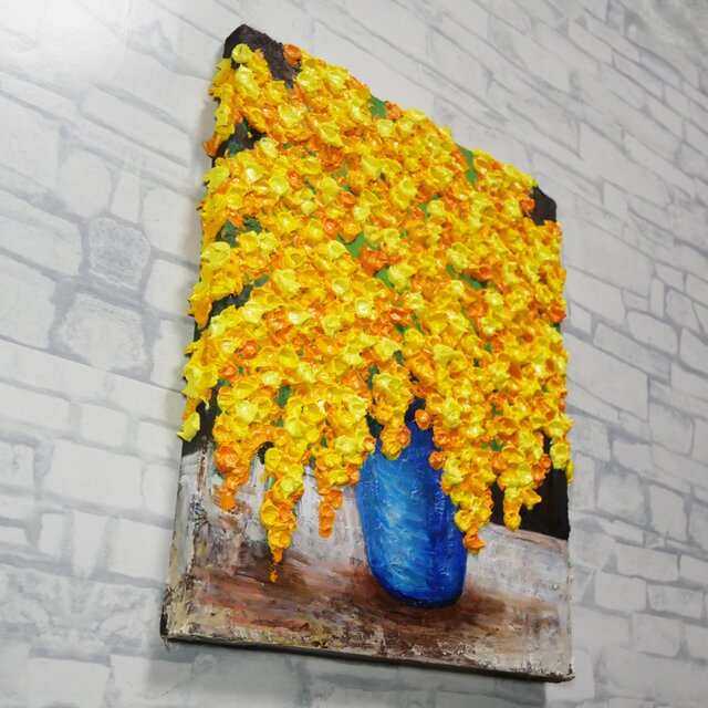 油彩画 原画】光溢れるミモザのロンド（F3号・額縁なし・ラッピング