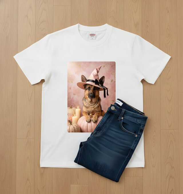 犬（ジャーマンシェパード）半袖Tシャツ ハロウィン限定 ホワイト 男女