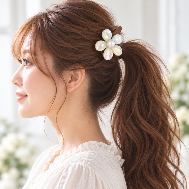 オーロラフラワー ヘアクリップ パール 花 ヘアアクセサリー 約7cm